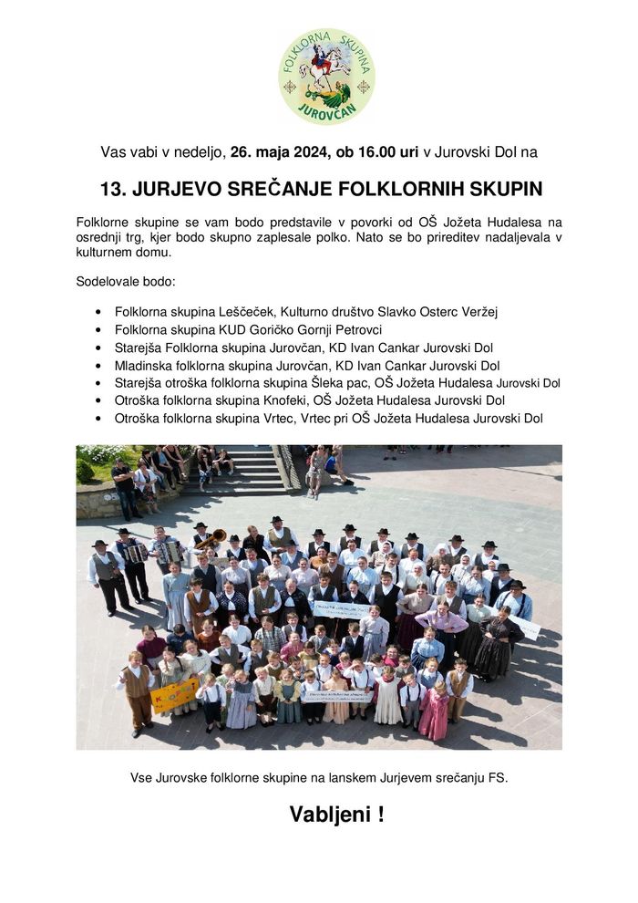 VABILO ZA JAVNOST 13. SREČANJE FS . 26.5.2024